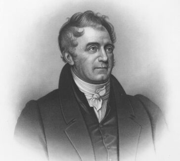 Engraved portrait of du Pont wearing a dark coat and high collar shirt with white tie